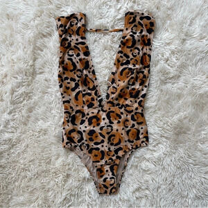 Agua de coco leopard print one piece swimsuit open back no padded size M